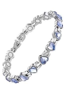 Magnetic Blue Heart Silver Toned Bracelet